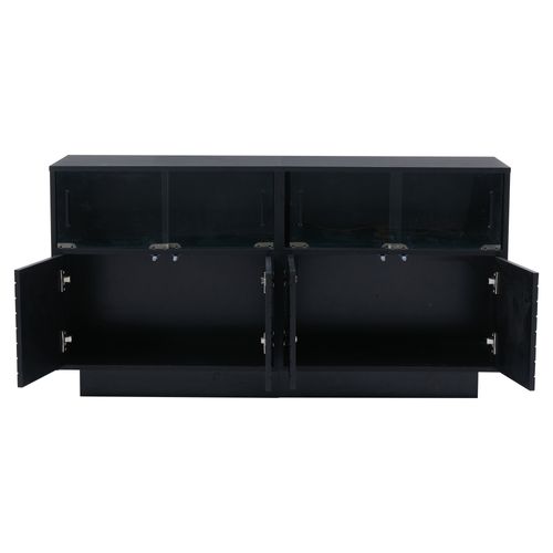 Buffet LED Moderne 130x35x68 Cm , 4 Portes D'armoire, 4 Portes Coulissantes En Verre, Noir