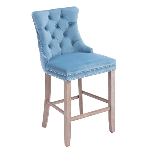 Lot De 2 Tabourets De Bar 60x50x104 Cm Dossier Haut, Velours Bleu Clair, Pieds En Bois