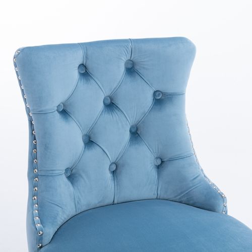 Lot De 2 Tabourets De Bar 60x50x104 Cm Dossier Haut, Velours Bleu Clair, Pieds En Bois