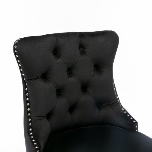 Lot De 2 Tabourets De Bar 60x50x104 Cm Dossier Haut, Velours Noir, Pieds En Bois