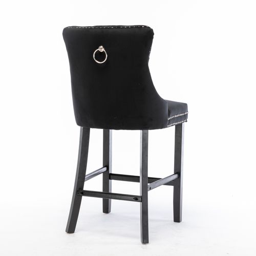 Lot De 2 Tabourets De Bar 60x50x104 Cm Dossier Haut, Velours Noir, Pieds En Bois