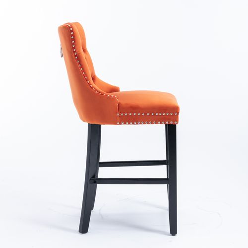 Lot De 2 Tabourets De Bar 60x50x104 Cm Dossier Haut, Velours Orange, Pieds En Bois