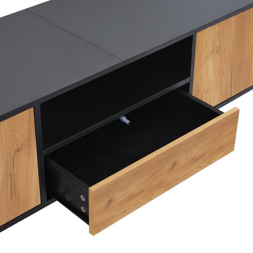 Meuble TV 180cm Pour Téléviseurs Jusqu'à 75" 2 Portes 1 Tiroir, Panneaux De Particules Couleur Bois