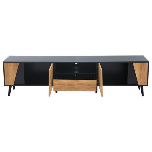 Meuble TV 180cm Pour Téléviseurs Jusqu'à 75" 2 Portes 1 Tiroir, Panneaux De Particules Couleur Bois