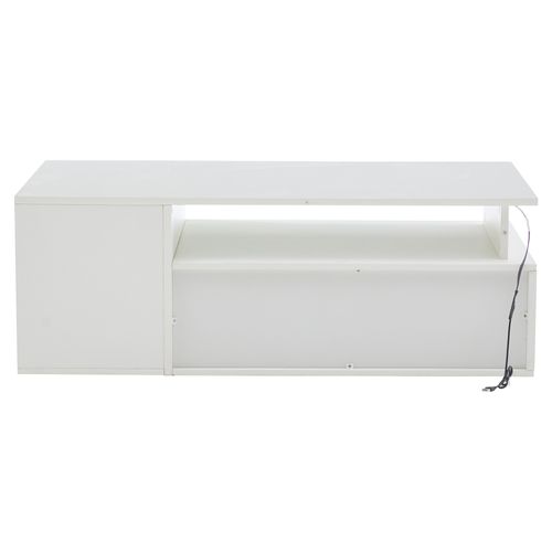 Table Basse Moderne 100x50x35cm, 2 Tiroirs, Compartiments Ouverts, Blanc Brillant