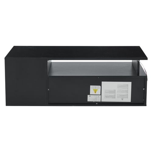 Table Basse Moderne 100x50x35cm, 2 Tiroirs, Compartiments Ouverts, Noir Brillant