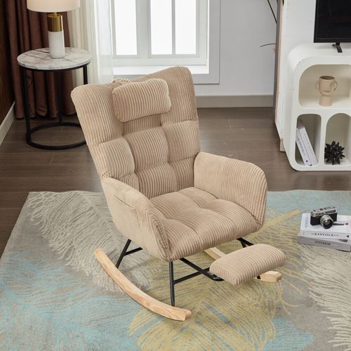 Fauteuil à Bascule 65x102x92 Cm Avec Repose-pieds, Dossier Haut, Assise Rembourrée, Tissu, Marron