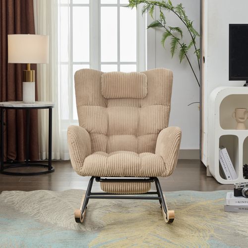 Fauteuil à Bascule 65x102x92 Cm Avec Repose-pieds, Dossier Haut, Assise Rembourrée, Tissu, Marron