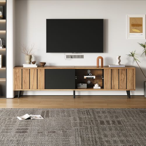 Meuble TV 175 X 31,5 X 45 Cm Avec 3 Portes, Espace De Rangement, En Mdf, Couleur Chêne Et Noir