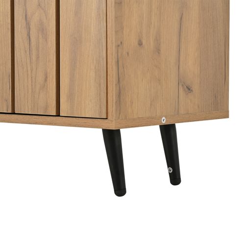 Meuble TV 175 X 31,5 X 45 Cm Avec 3 Portes, Espace De Rangement, En Mdf, Couleur Chêne Et Noir