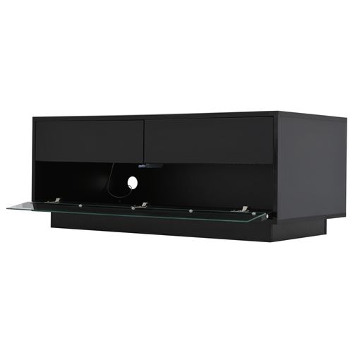 Table Basse Brillante 100 × 50 × 40 Cm Avec 2 Tiroirs, Bandeau LED, Espace De Rangement, Noire