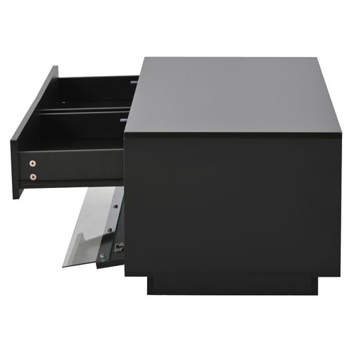 Table Basse Brillante 100 × 50 × 40 Cm Avec 2 Tiroirs, Bandeau LED, Espace De Rangement, Noire