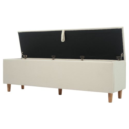 Banc Coffre 145x38x46 Cm Avec Rangement, Fonction Hydraulique, En Velours Côtelé, Beige