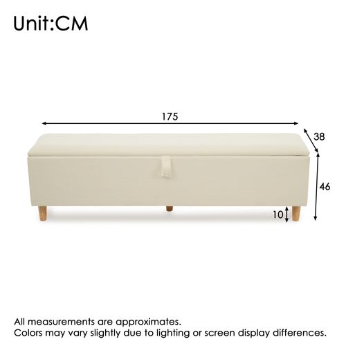 Banc De Lit 175x38x46 Cm Avec Rangement Hydraulique, En Velours Côtelé Et En Bois, Beige