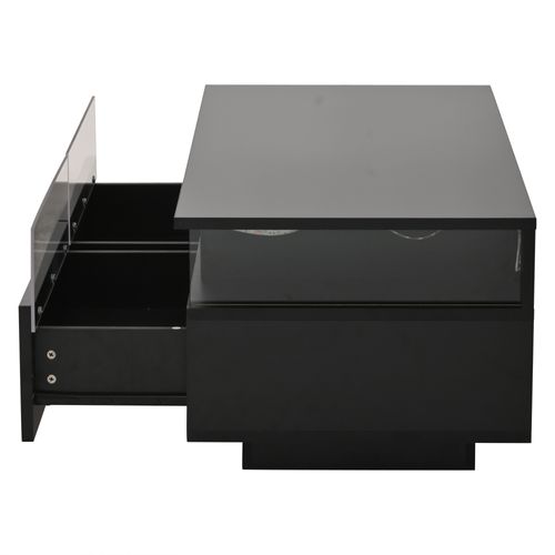 Table Basse Rectangulaire 90x45x35,5 Cm Avec 2 Tiroirs, LED, Espace De Rangement, Noire