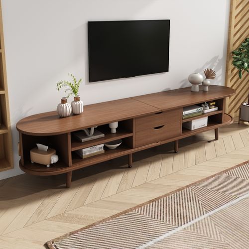 Meuble TV 175 X 40 X 42 Cm Avec 2 Tiroirs, 2 Portes Coulissantes, Rangement, En Mdf, Couleur Marron
