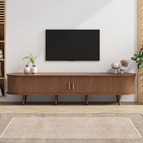 Meuble TV 175 X 40 X 42 Cm Avec 2 Tiroirs, 2 Portes Coulissantes, Rangement, En Mdf, Couleur Marron