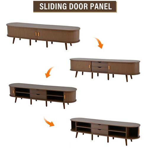 Meuble TV 175 X 40 X 42 Cm Avec 2 Tiroirs, 2 Portes Coulissantes, Rangement, En Mdf, Couleur Marron