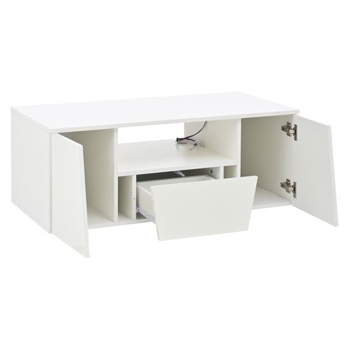 Table Basse Brillante 100 × 50 × 40 Cm Avec 1 Tiroir, 2 Portes, LED, Espace De Rangement, Blanc