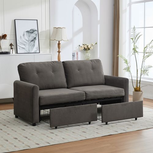 Canapé 184×83×92 Cm 2 Places Avec 2 Tiroirs, Dossier Ergonomique, En Tissu, Gris Foncé