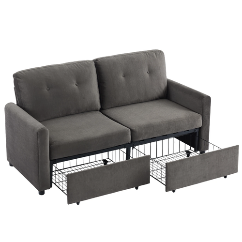 Canapé 184×83×92 Cm 2 Places Avec 2 Tiroirs, Dossier Ergonomique, En Tissu, Gris Foncé