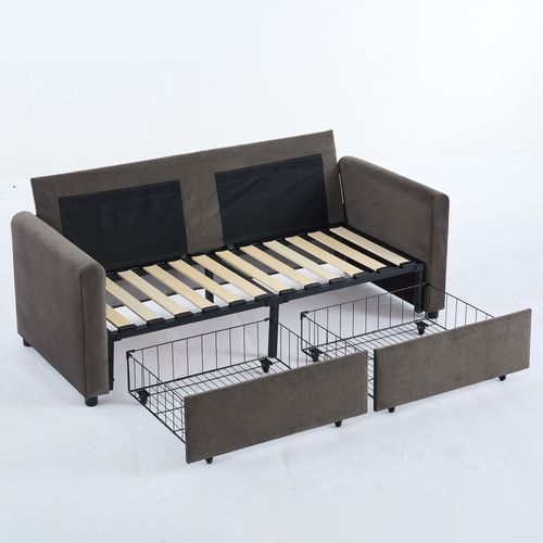 Canapé 184×83×92 Cm 2 Places Avec 2 Tiroirs, Dossier Ergonomique, En Tissu, Gris Foncé
