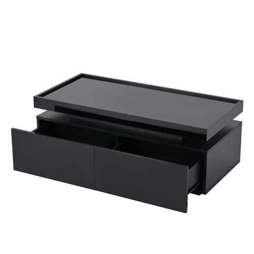 Table Basse Rectangulaire 95x45x35 Cm Avec 2 Tiroirs, LED, Rangements Ouverts,noire