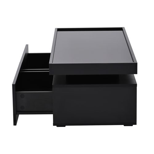 Table Basse Rectangulaire 95x45x35 Cm Avec 2 Tiroirs, LED, Rangements Ouverts,noire