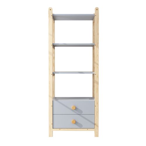 Étagère 70x44x180 Cm Avec 2 Tiroirs, 3 Étagères Ouvertes, Poignées, En Mdf, Bleu Et Chêne