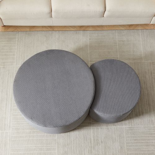 Lot De 2 Tables Basses 81x81x40/61x45x35cm, Rembourrées De Mousse, Gris