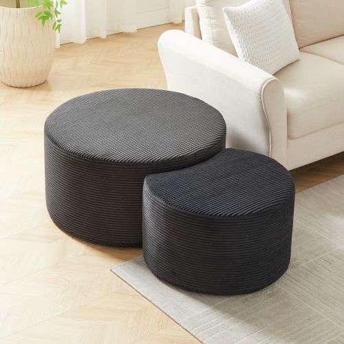 Lot De 2 Tables Basses 81x81x40/61x45x35cm, Rembourrées De Mousse, Noir