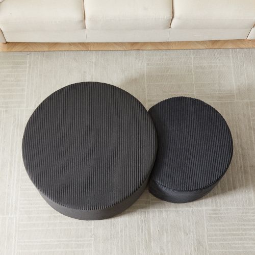 Lot De 2 Tables Basses 81x81x40/61x45x35cm, Rembourrées De Mousse, Noir