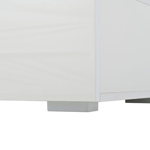 Table Basse Rectangulaire 95x45x35 Cm Avec 2 Tiroirs, LED, Rangements Ouverts, Blanche