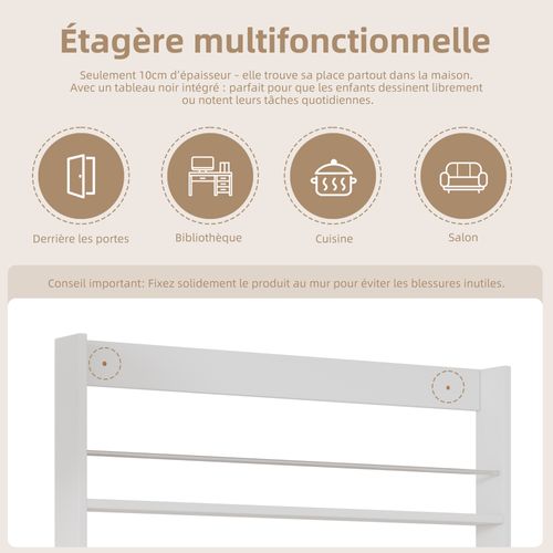 Étagère à Livres 100x10x180 Cm Avec 4 Étagères Ouvertes, Un Tableau, En Mdf, Blanc