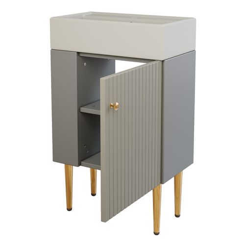 Lave main 55x31x91.5 Cm Avec 4 Pieds, Rangement, Montage Simple, En Mdf, Gris