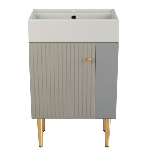 Lave main 55x31x91.5 Cm Avec 4 Pieds, Rangement, Montage Simple, En Mdf, Gris