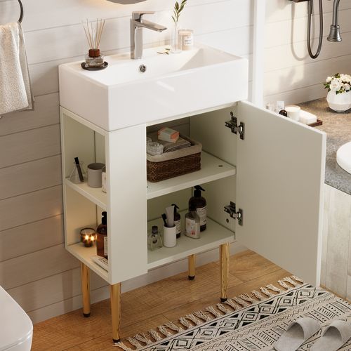 Lave main 55x31x91.5 Cm Avec 4 Pieds, Rangement, Montage Simple, En Mdf, Blanc
