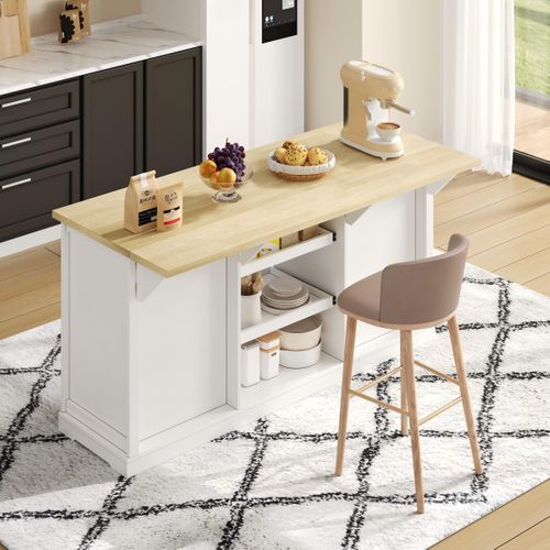 Buffet De Cuisine 150×65×75,5 Cm Avec 5 Tiroirs, 1 Porte, 2 Étagères Coulissantes, En Mdf, Blanc