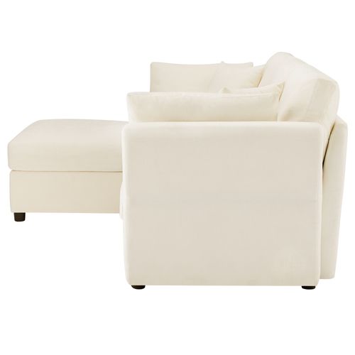 Canapé Modulaire 3 Places Avec Ottoman, 4 Coussins Et Accoudoirs Réglables, Tissu Chenille, Beige
