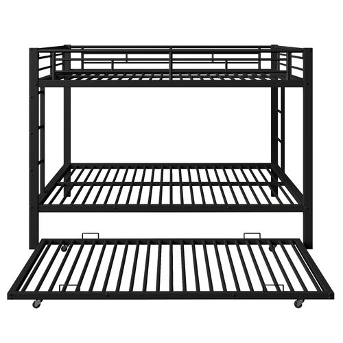 Lit Superposé 140x200 Cm x2 + Lit Gigogne 90x190 Cm Avec Barrières De Sécurité, Métal, Noir