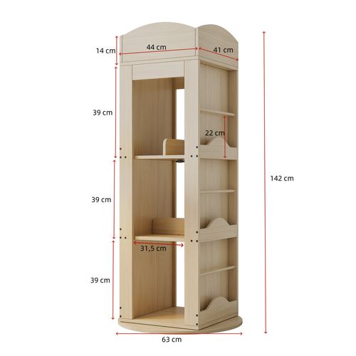 Étagère à Livres Rotative 360 Degrés 63x63x142 Cm Avec 4 Plateaux, En Mdf, Naturel