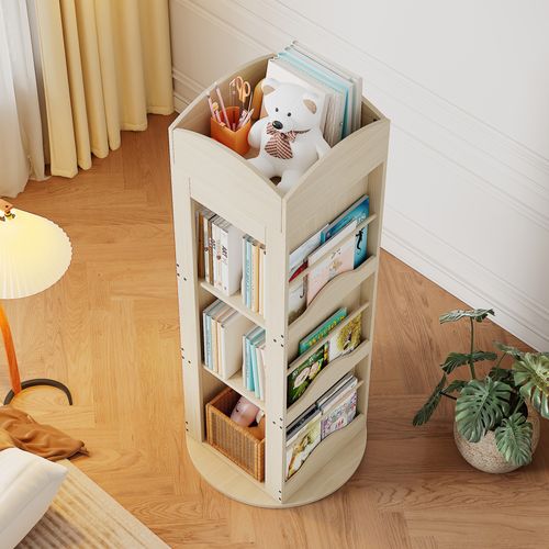 Étagère à Livres Rotative 360 Degrés 63x63x142 Cm Avec 4 Plateaux, En Mdf, Naturel
