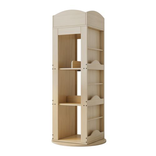 Étagère à Livres Rotative 360 Degrés 63x63x142 Cm Avec 4 Plateaux, En Mdf, Naturel