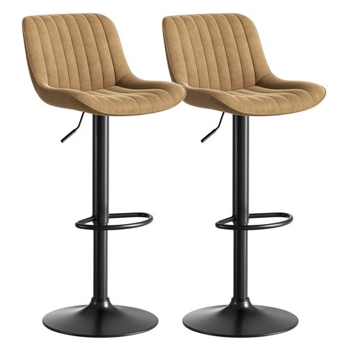 Lot De 2 Tabourets De Bar Pivotants 360°, Hauteur Réglable, Velours, Brun
