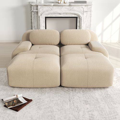 Canapé 2 Places Modulable En Velours Côtelé, Ergonomique, Antidérapant, Beige