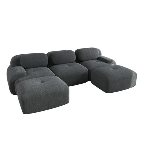 Canapé 3 Places Modulable En Mousse Et Velours Côtelé, Ergonomique, Antidérapant, Beige