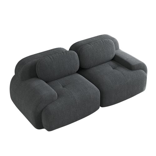 Canapé 2 Places Modulable 208cm Velours Côtelé Doux Accoudoirs Ergonomiques Anti-dérapant Gris