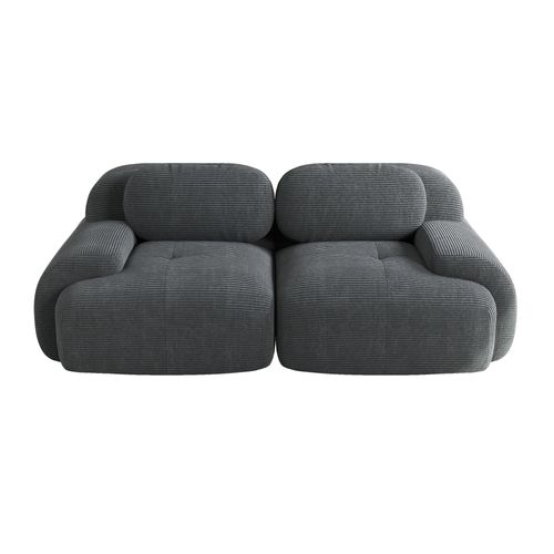 Canapé 2 Places Modulable 208cm Velours Côtelé Doux Accoudoirs Ergonomiques Anti-dérapant Gris