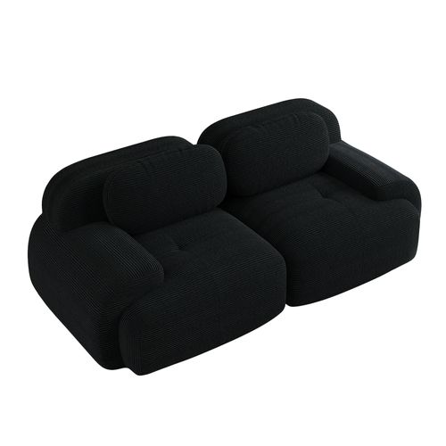 Canapé 2 Places Modulable 208cm Velours Côtelé Doux Accoudoirs Ergonomiques Anti-dérapant Noir