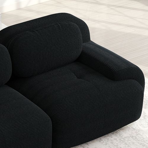 Canapé 2 Places Modulable 208cm Velours Côtelé Doux Accoudoirs Ergonomiques Anti-dérapant Noir